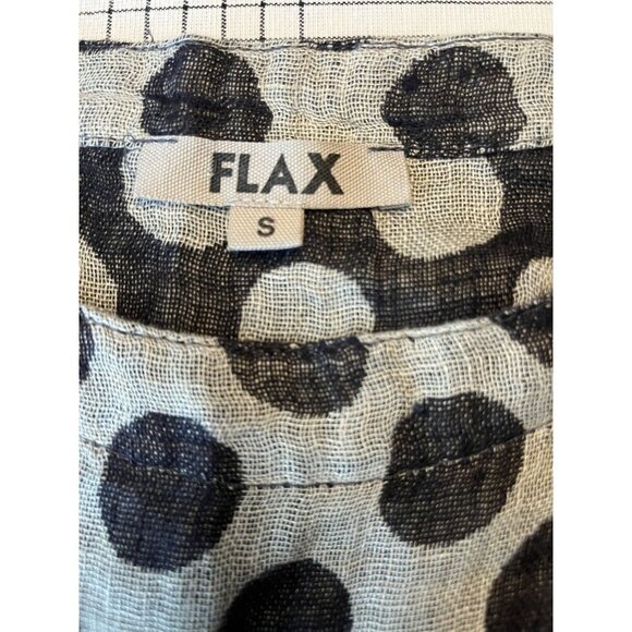 FLAX Beige Black Polka Dot Linen Back Slit Shirt Size SMALL DRY CLEANED ONLY - Picture 7 of 7